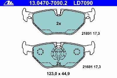 Комплект тормозных колодок, дисковый тормоз ATE 13.0470-7090.2