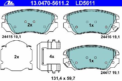 Комплект тормозных колодок, дисковый тормоз ATE 13.0470-5611.2