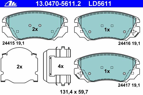 Комплект тормозных колодок, дисковый тормоз ATE