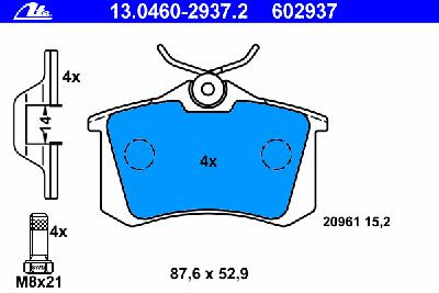 Комплект тормозных колодок, дисковый тормоз ATE 13.0460-2937.2