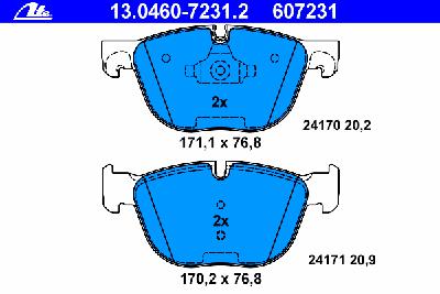 Комплект тормозных колодок, дисковый тормоз ATE 13.0460-7231.2