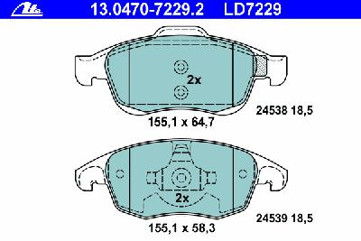 Комплект тормозных колодок, дисковый тормоз ATE 13.0470-7229.2