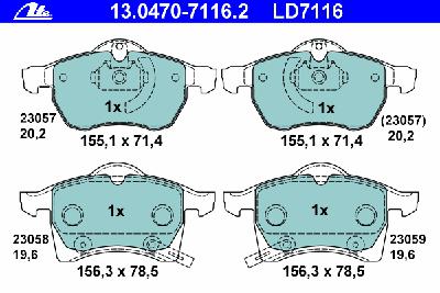 Комплект тормозных колодок, дисковый тормоз ATE 13.0470-7116.2