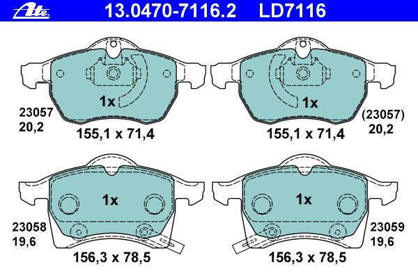 Комплект тормозных колодок, дисковый тормоз ATE