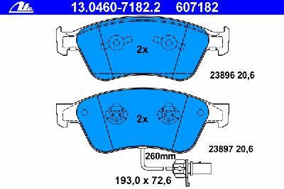 Комплект тормозных колодок, дисковый тормоз ATE 13.0460-7182.2