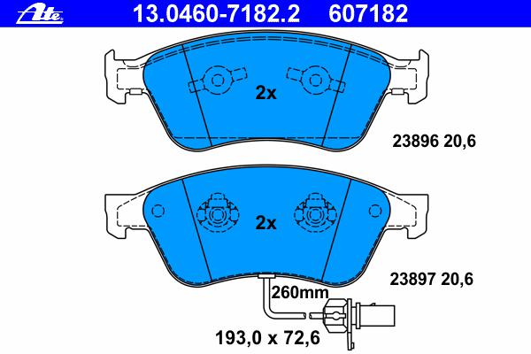 Комплект тормозных колодок, дисковый тормоз ATE