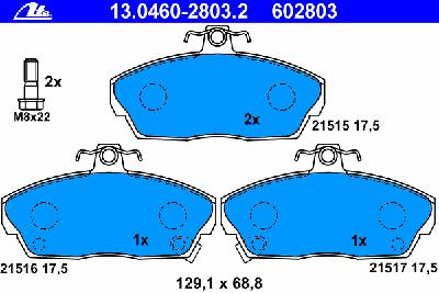 Комплект тормозных колодок, дисковый тормоз ATE 13.0460-2803.2