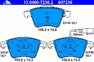 Комплект тормозных колодок, дисковый тормоз ATE 13.0460-7236.2