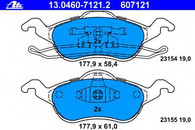 Комплект тормозных колодок, дисковый тормоз ATE 13.0460-7121.2