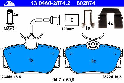Комплект тормозных колодок, дисковый тормоз ATE 13.0460-2874.2