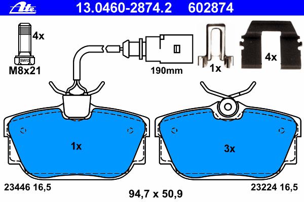 Комплект тормозных колодок, дисковый тормоз ATE