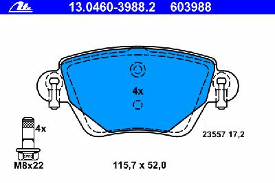 Комплект тормозных колодок, дисковый тормоз ATE 13.0460-3988.2
