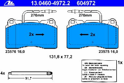 Комплект тормозных колодок, дисковый тормоз ATE 13.0460-4972.2