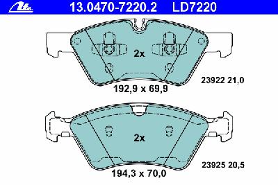 Комплект тормозных колодок, дисковый тормоз ATE 13.0470-7220.2