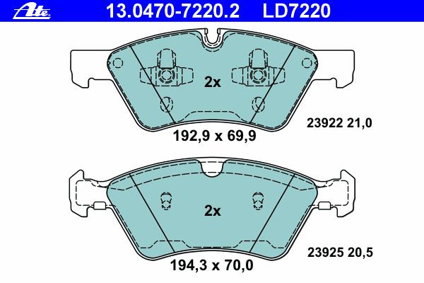 Комплект тормозных колодок, дисковый тормоз ATE