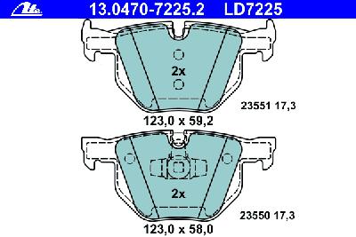 Комплект тормозных колодок, дисковый тормоз ATE 13.0470-7225.2