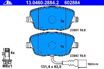 Комплект тормозных колодок, дисковый тормоз ATE 13.0460-2884.2
