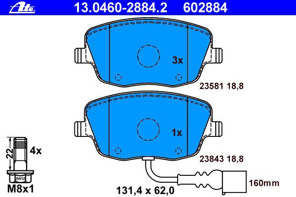 Комплект тормозных колодок, дисковый тормоз ATE