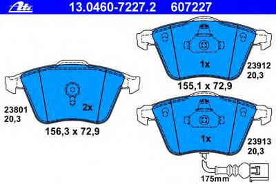 Комплект тормозных колодок, дисковый тормоз ATE 13.0460-7227.2