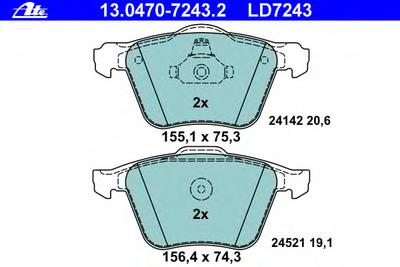Комплект тормозных колодок, дисковый тормоз ATE 13.0470-7243.2