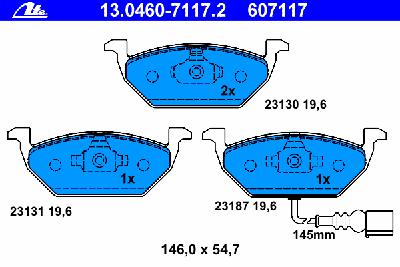 Комплект тормозных колодок, дисковый тормоз ATE 13.0460-7117.2