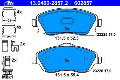 Комплект тормозных колодок, дисковый тормоз ATE 13.0460-2857.2