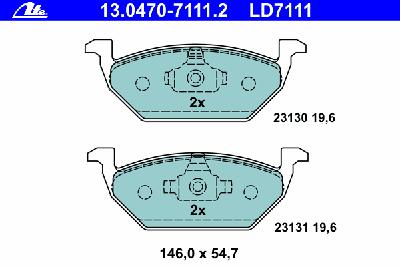 Комплект тормозных колодок, дисковый тормоз ATE 13.0470-7111.2