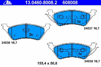 Комплект тормозных колодок, дисковый тормоз ATE 13.0460-8008.2