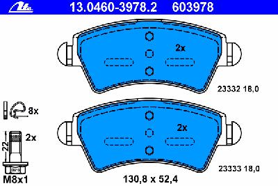 Комплект тормозных колодок, дисковый тормоз ATE 13.0460-3978.2