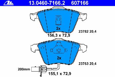 Комплект тормозных колодок, дисковый тормоз ATE 13.0460-7166.2