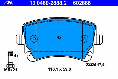 Комплект тормозных колодок, дисковый тормоз ATE 13.0460-2888.2