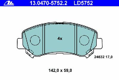 Комплект тормозных колодок, дисковый тормоз ATE 13.0470-5752.2