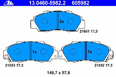 Комплект тормозных колодок, дисковый тормоз ATE 13.0460-5982.2