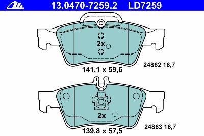 Комплект тормозных колодок, дисковый тормоз ATE 13.0470-7259.2