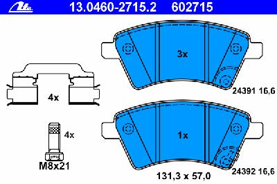 Комплект тормозных колодок, дисковый тормоз ATE 13.0460-2715.2