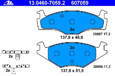 Комплект тормозных колодок, дисковый тормоз ATE 13.0460-7059.2