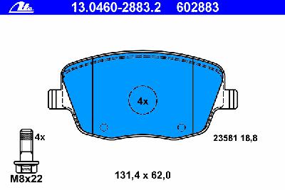 Комплект тормозных колодок, дисковый тормоз ATE 13.0460-2883.2
