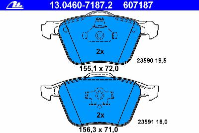 Комплект тормозных колодок, дисковый тормоз ATE 13.0460-7187.2