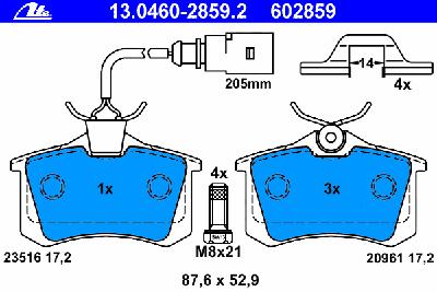 Комплект тормозных колодок, дисковый тормоз ATE 13.0460-2859.2