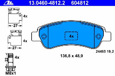 Комплект тормозных колодок, дисковый тормоз ATE 13.0460-4812.2