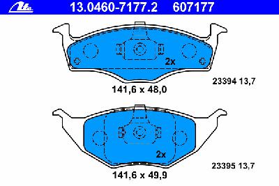 Комплект тормозных колодок, дисковый тормоз ATE 13.0460-7177.2