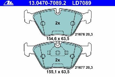 Комплект тормозных колодок, дисковый тормоз ATE 13.0470-7089.2
