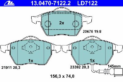 Комплект тормозных колодок, дисковый тормоз ATE 13.0470-7122.2