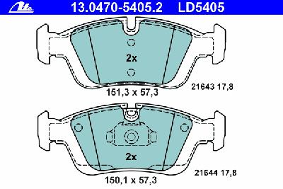Комплект тормозных колодок, дисковый тормоз ATE 13.0470-5405.2
