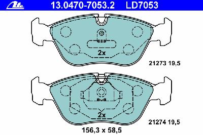 Комплект тормозных колодок, дисковый тормоз ATE 13.0470-7053.2