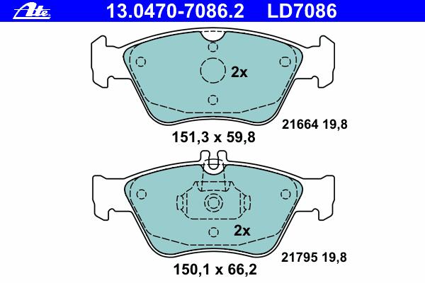 Комплект тормозных колодок, дисковый тормоз ATE
