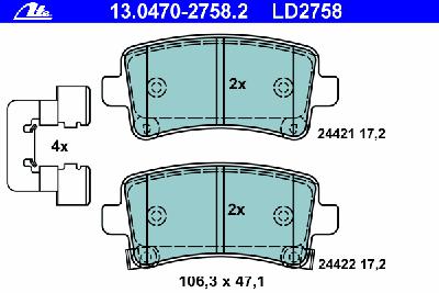 Комплект тормозных колодок, дисковый тормоз ATE 13.0470-2758.2