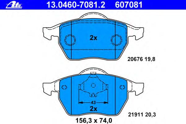 Комплект тормозных колодок, дисковый тормоз ATE