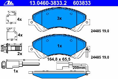 Комплект тормозных колодок, дисковый тормоз ATE 13.0460-3833.2