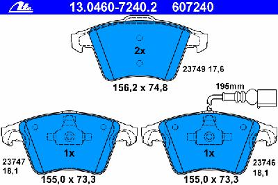 Комплект тормозных колодок, дисковый тормоз ATE 13.0460-7240.2